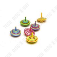 TD® Lot de 6 Mini Gyros en Bois- Jouets toupies Colorés avec Lignes et motifs Colorés- Mini Spins