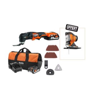Outil multifonctions Multi tool AEG 18V - 2 batteries 2.0Ah 1 chargeur OMNI18CLI-202BKIT1X - 1 tête scie sauteuse offerte