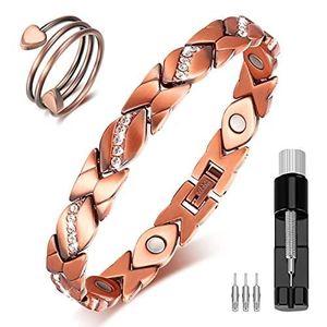 BRACELET - GOURMETTE Bracelet Magnétique en Cuivre avec Aimants de 3500 Gauss Bracelet Aimanté en Cuivre Massif Bague en Cuivre avec Outil de Réglage