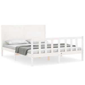 STRUCTURE DE LIT CUQUE Cadre de lit avec tête de lit blanc King Size bois massif A3192757 110054
