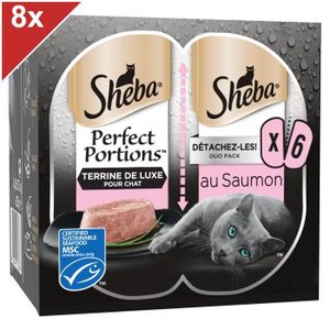 BOITES - PATÉES SHEBA Perfect Portions 48 Barquettes terrine au saumon pour chat 37,5g (8x6)