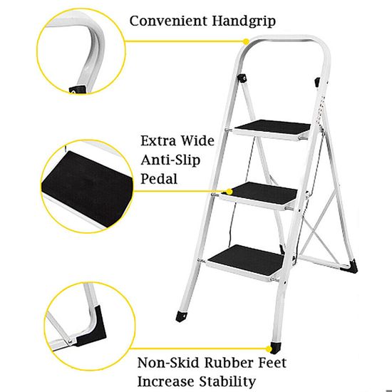 Escabeau Pliable 3 Marches Marchepied Léger En Aluminium 150 Kg 55 Cm Safetool