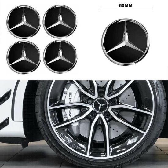 Lot de 4 Cache Moyeu de Roue 60mm Noir Modifiés pour Jante Mercedes  - Logo Mercedes Benz