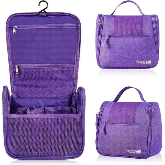 Trousse De Toilette Voyage Femme - Pochette Maquillage Grand Format 20x12x8.5cm - Imprimé Feuilles Tropicales - Sangle De Transport Pratique
