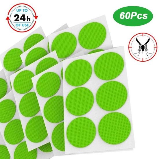 green)Autocollants anti-moustiques ronds, 60 pièces, répulsif