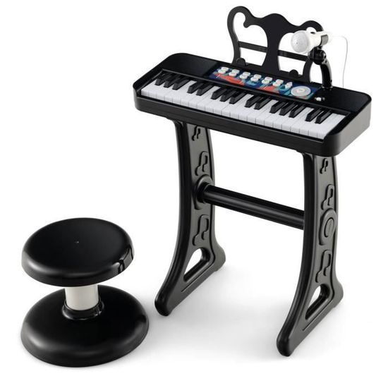 Piano Numérique Enfant COSTWAY 37 Touches - Avec Tabouret Réglable, Microphone, Lumière, Enregistrement - Dès 18 Mois