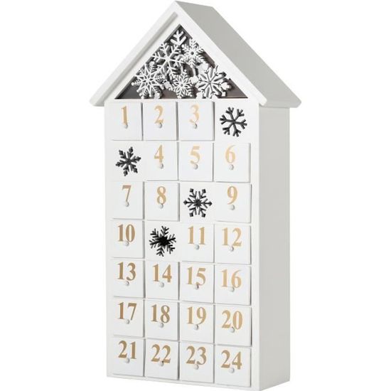 Calendrier De L'Avent Lumineux En Bois - 24 Tiroirs à Remplir, Scène De Village LED, Réutilisable, 36x34 Cm - 4