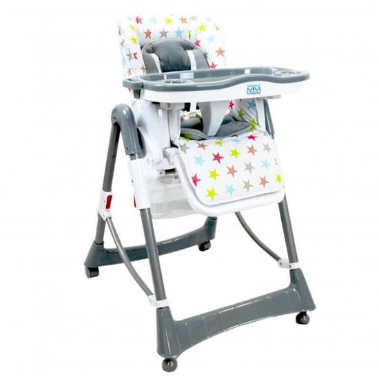 Chaise haute bébé pliable - MONSIEUR BEBE - Réglable hauteur, dossier et tablette - Multicolor
