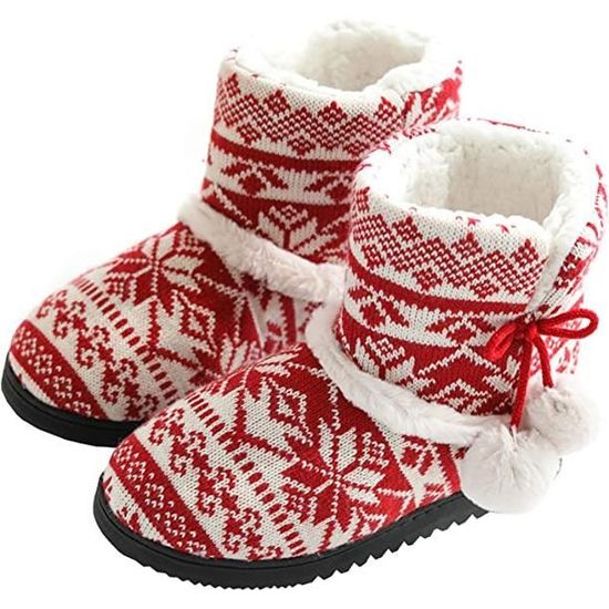 Rokiemen Chausson Montant Femmes Homme Hiver Chaudes Chaussons Peluche Intérieur Pantoufles Doublure Bottes Maison Slippers