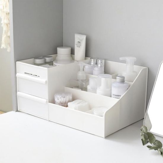 Grand organisateur de maquillage pour coiffeuse, avec tiroir empilable pour cosmétiques, soins de la peau, rouges à lèvres, palette, soins des ongles, rangement idéal pour commode et comptoir de salle