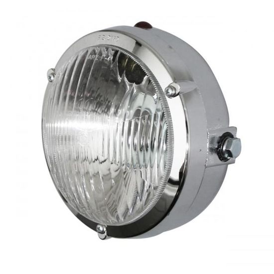 Phare Avant Chromé Avec Grille Et Témoin Pour MBK 51 - 125mm, Neuf, Garantie 2 Ans, Mobylette
