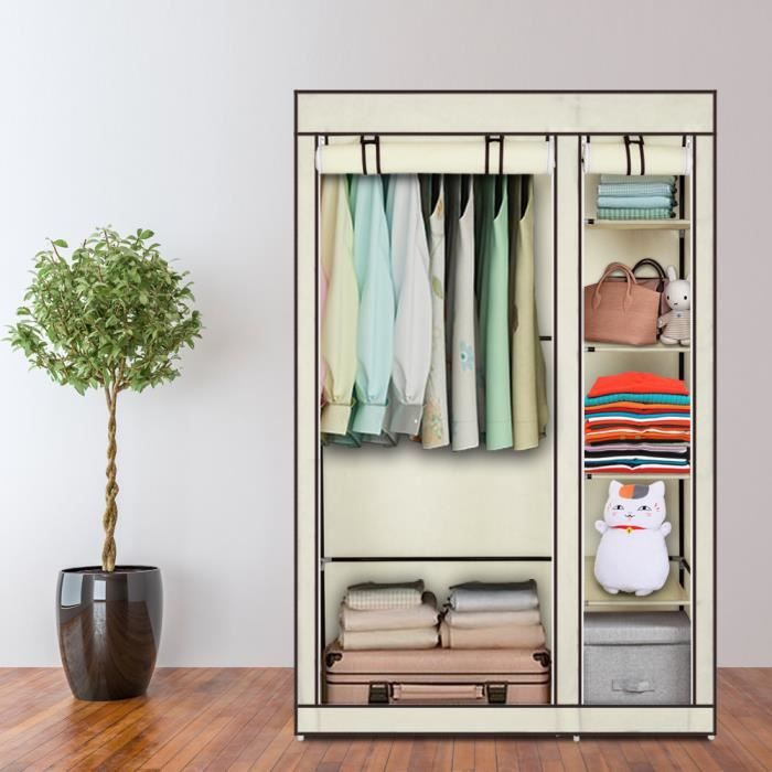 Armoire de rangement Dressing Penderie de vêtement pliable en toile -110 x 45 x 175 cm Beige