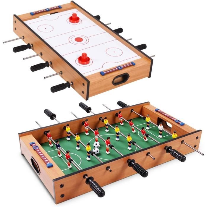 Table multi jeu 2 en 1, baby-foot, air hockey de table, 18 joueurs, structure bois, jeux amusants pour enfants de 4 ans et plus