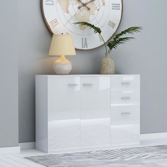 BEL Buffet Blanc brillant 105x30x75 cm Aggloméré