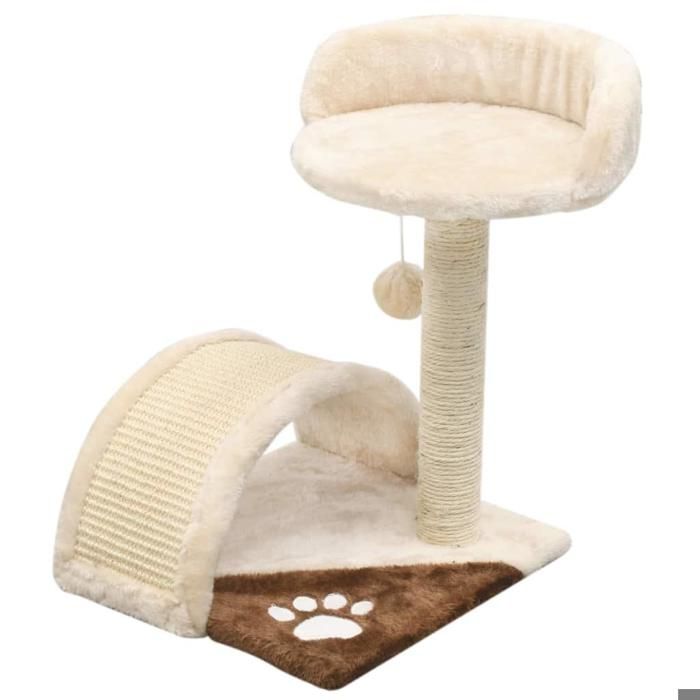 Arbre à chat griffoir grattoir niche jouet animaux peluché en sisal 40 cm beige et marron 3702226