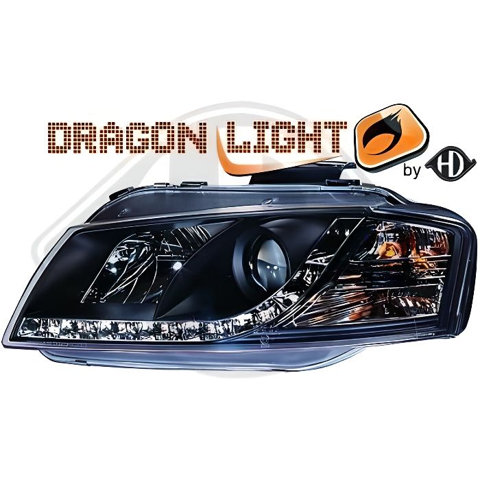 1031585 , Paire de Feux Phares Daylight LED noir pour AUDI A3 8P de 2003 a 2008