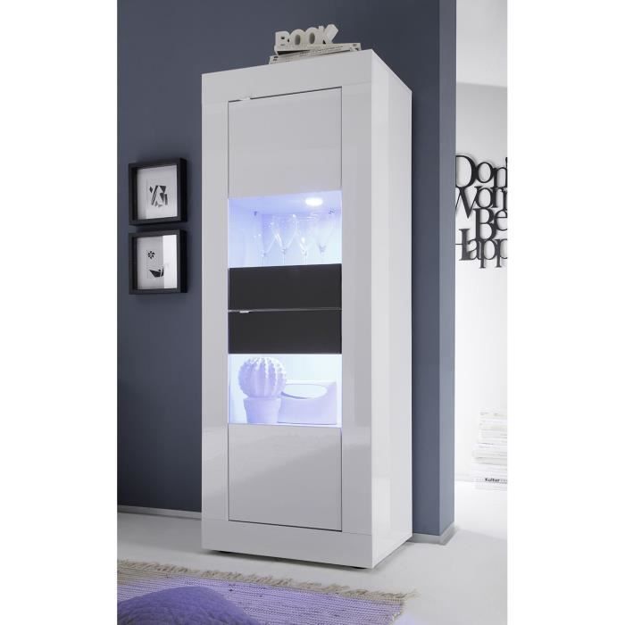 Vitrine blanc et gris laqué design ARIEL 3 Avec L 61 x P 43 x H 162 cm Blanc