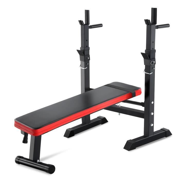 Banc de Musculation d'haltérophilie Multifonction,Lit Sit-Ups Abdominaux Pliable avec Support de Barres pour Haltère,Station à Dips