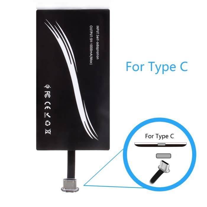Chargeurs,Récepteur de charge sans fil pour iPhone 7 6 S 6 S iPhone 5S SEIPhone7 Qi récepteur pour Android type C - Type For type-c