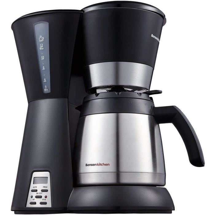 MACHINE A CAFE Bonsenkitchen Cafetiegravere Programmable 810 Tasses 12L Cafetiere Electrique Isotherme avec Filtre 800W Thermos e127