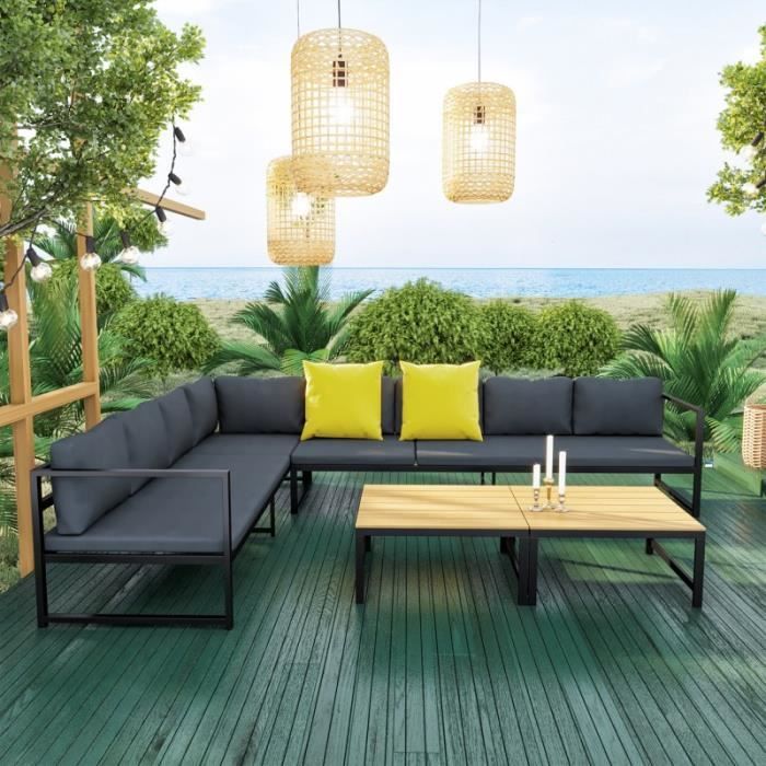 Salon modulable relevable de jardin en aluminium design convertible- Gris Noir- TORINO