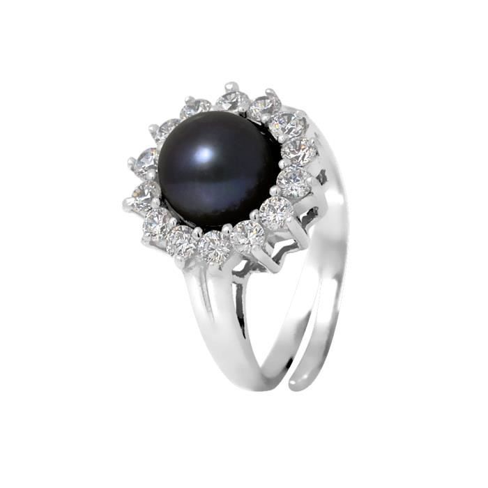 PERLINEA Bague Argent 925° et Perle de Culture Oxydes de Zirconium : Femme