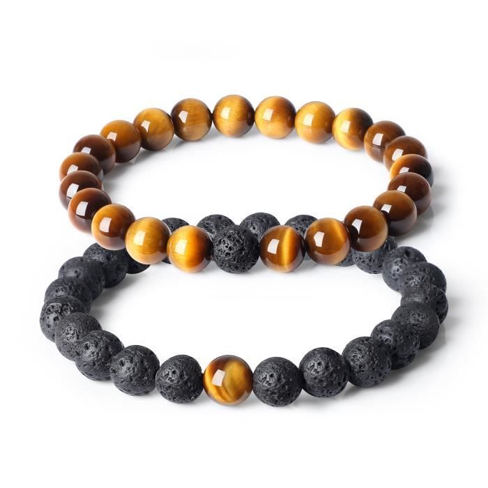 COAI Bracelets pour Couples Pierre de Lave Œil de Tigre Élastique
