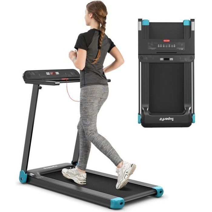 COSTWAY Tapis de Course Pliable APP Contrôle 0,96-12 km/h Bluetooth 12 Programmes Affichage LED et Support d'Appareil Marine