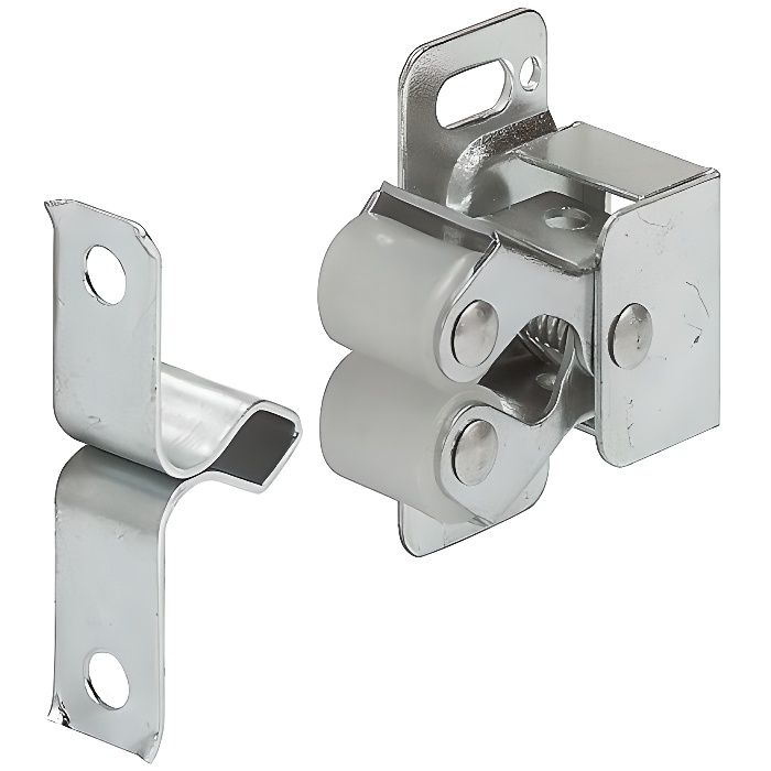 Loqueteau à double rouleau acier aspect chromé argenté loquet porte meuble fermeture armoire placard étagère