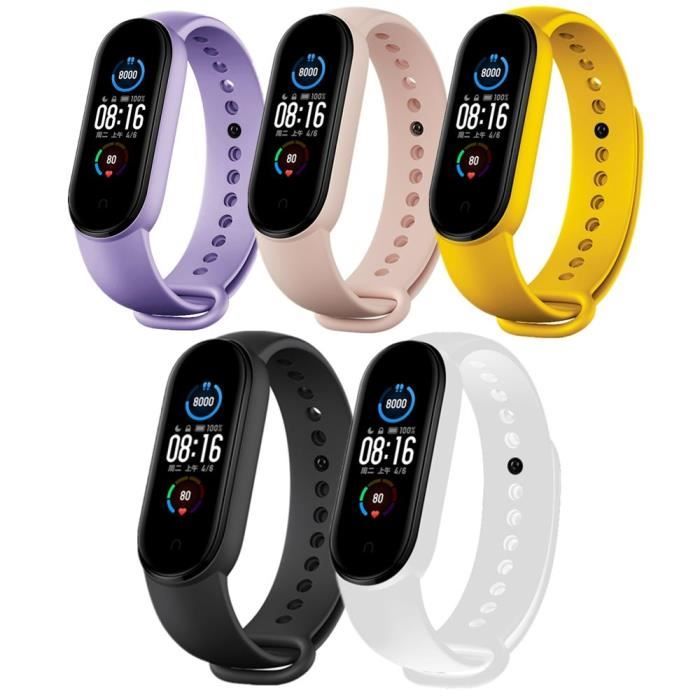 5 Pièces Bracelet Silicone Compatible pour Xiaomi Mi Band 5