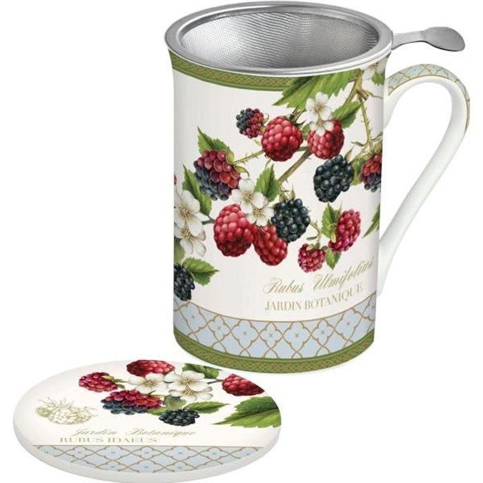 EasyLife - Coffret de 1 Tisanière 30cl en Porcelaine avec filtre Inox JARDIN BOTANIQUE BLACKBERRY