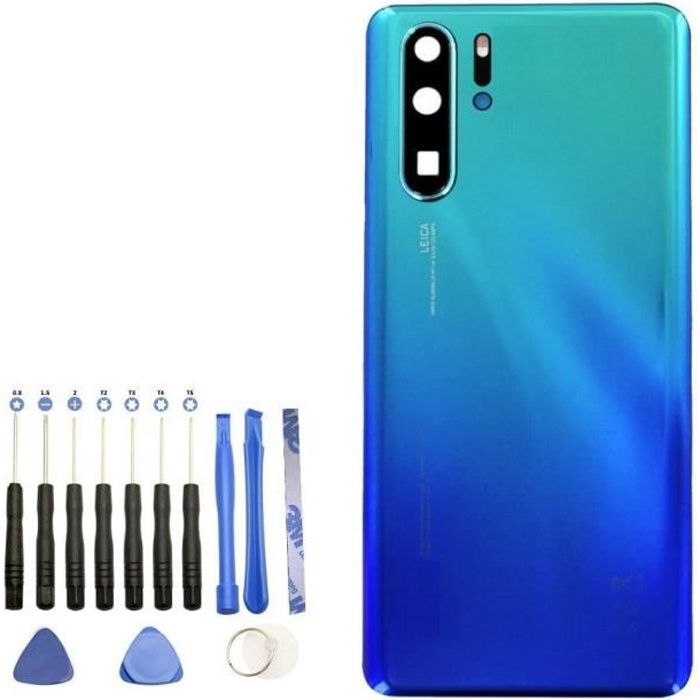 Vitre arrière P30 Pro Bleu auror Huawei Coque cache batterie + Lentilles caméra + Kit outils 13 pièces