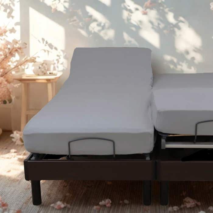 LINANDELLE - Drap housse coton jersey extensible lit double articulé PAPILLON - Gris - 80x200 cm