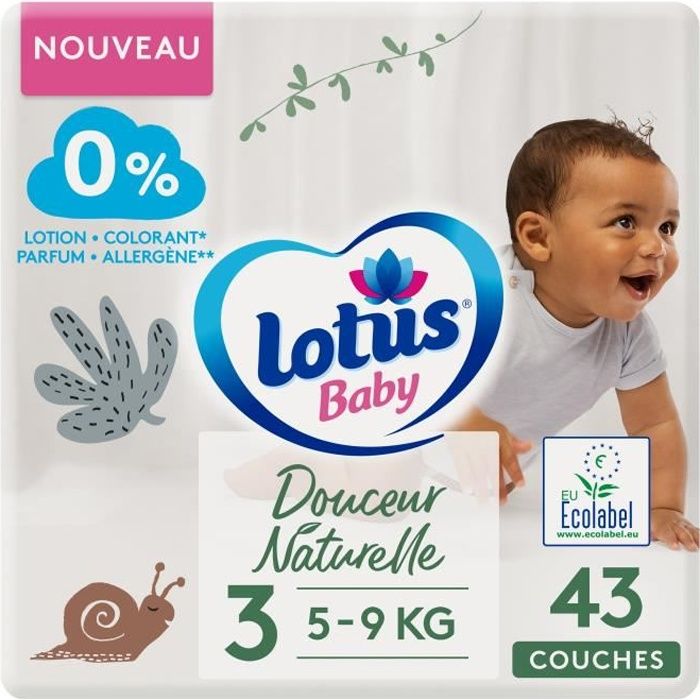 LOTUS BABY Couches Douceur Naturelle taille 3 - 5 à 9 kg - Le paquet de 43 couches