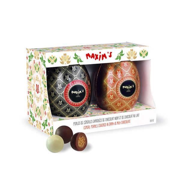 Etui de 2 œufs de Pâques en métal garnis de chocolats Maxim's - L'étui de 2 oeufs garnis (2x50g)