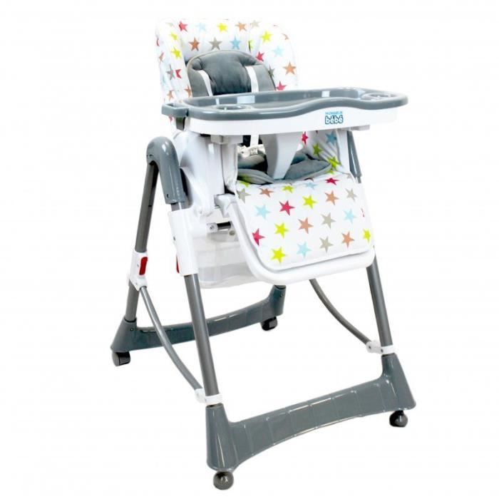 MONSIEUR BEBE - Chaise haute bébé pliable - Réglable hauteur, dossier et tablette - Jusqu'à 18Kg - Multicolor