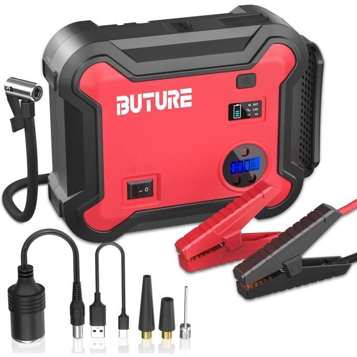 BuTure Booster Batterie et Compresseur d'air Portatif 2500A,23800mAh Démarreur de Voiture (Tout Gaz ou 8,0 L Diesel), Gonfleur Elect