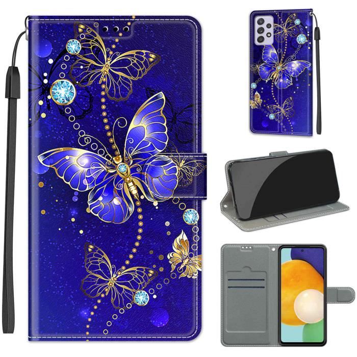élégant Housse Etui Pour Samsung Galaxy A33 5G Magnétique Flip Papillon bleu GAN