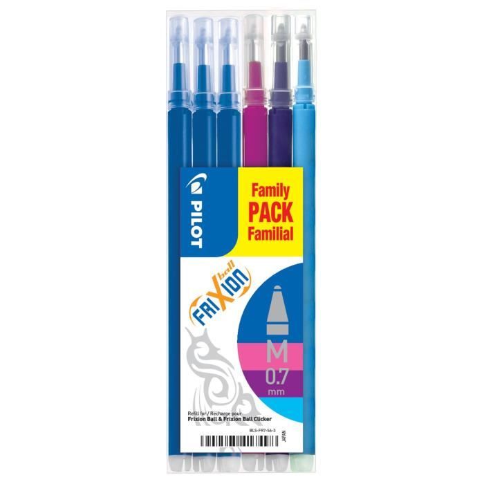 Set de 6 Recharges FRIXION BALL BLS-FR7 (3 Bleu + 1 Rose + 1 Violet + 1 Turquoise)