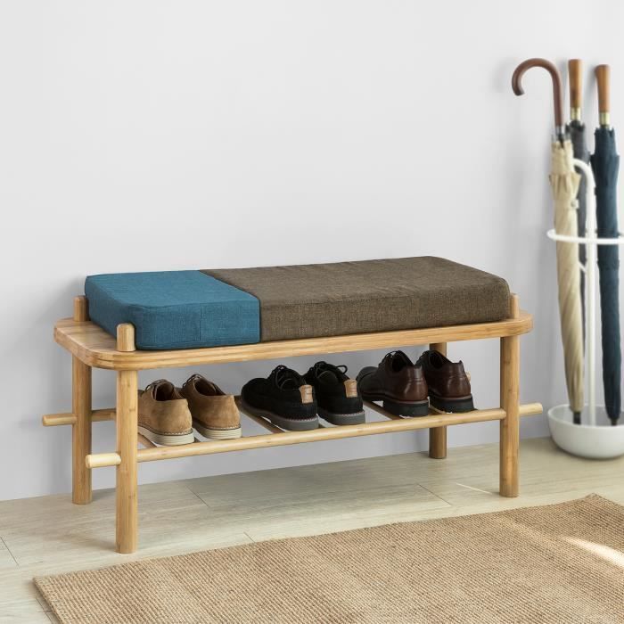 SoBuy® FSR73-N Banc à Chaussures de Rangement Étagère Meuble d'Entrée Banquette Confortable en Bambou