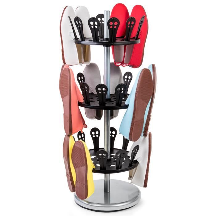 TATKRAFT ROLL - PORTE CHAUSSURES CAROUSEL ROTATIF - SUPPORT ORGANISATEUR DE CHAUSSURES 3 NIVEAUX - ACIER CHROMÉ PLASTIQUE