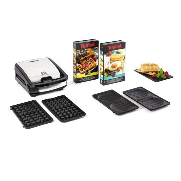 TEFAL SW853D12 Snack Collection Croque gaufres, Plaques antiadhésives, Rangement astucieux, 2 coffrets inclus sandwiches et gaufres