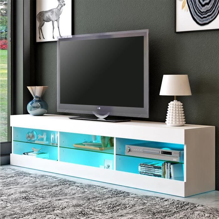 TEMPSA Meuble TV LED en Bois MDF Brillant Contemporain 145cm x 40cm x 32cm Multicolore