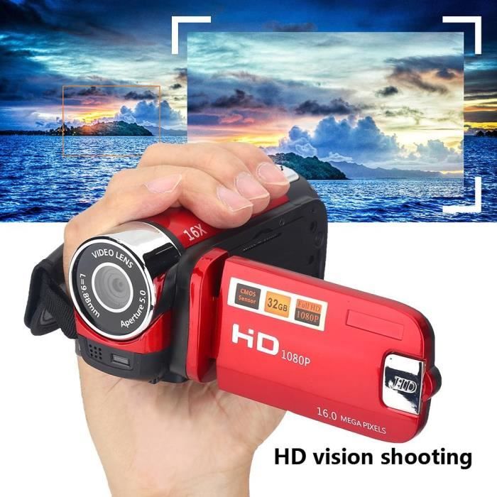 VINGVO Caméra vidéo HD Caméscope numérique haute définition Full HD 270 ° Rotation 4X Caméra DV (rouge US)