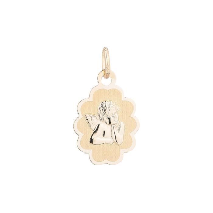 YSORA - Médaille Festonnée Ange en Or Jaune 9 Carats - Enfant