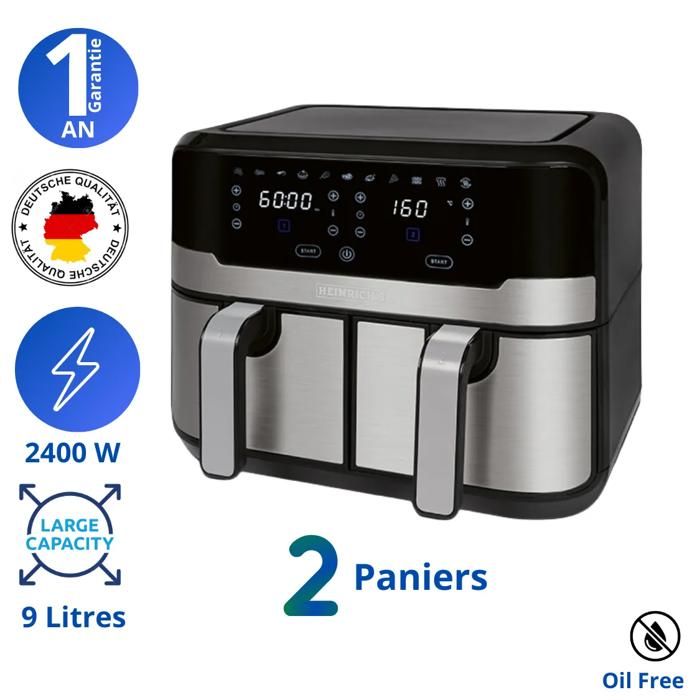 Friteuse sans huile - HEINRICHS - HFR 8214 - 9L - 2400W - Tactile avec 9 programmes