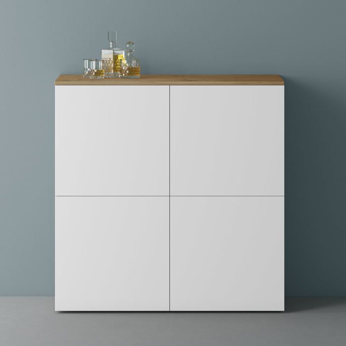 Mai & Mai Meuble de Rangement avec 4 Portes et 8 Compartiments Marron Clair + Blanc Mat 100x36 4x98 cm SR04