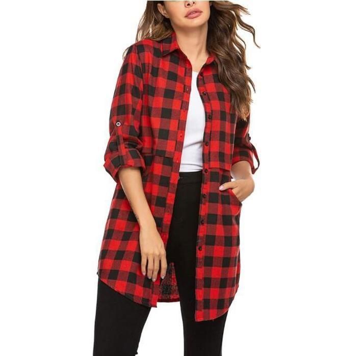 Tunique Chemise Chemise A Carreaux Longue Femme Chemise à Carreaux