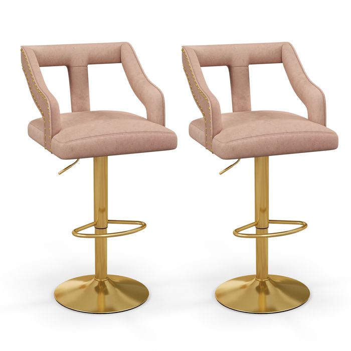 COSTWAY Lot 2 Chaises de Bar Pivotantes Hauteur du Siège Réglable 63-85 Repose-pied Base en Métal Galvanisé Rose COSTWAY Lot 2 Chaises de Bar Pivotantes Hauteur du Siège Réglable 63-85 Repose-pied Base en Métal Galvanisé Rose
