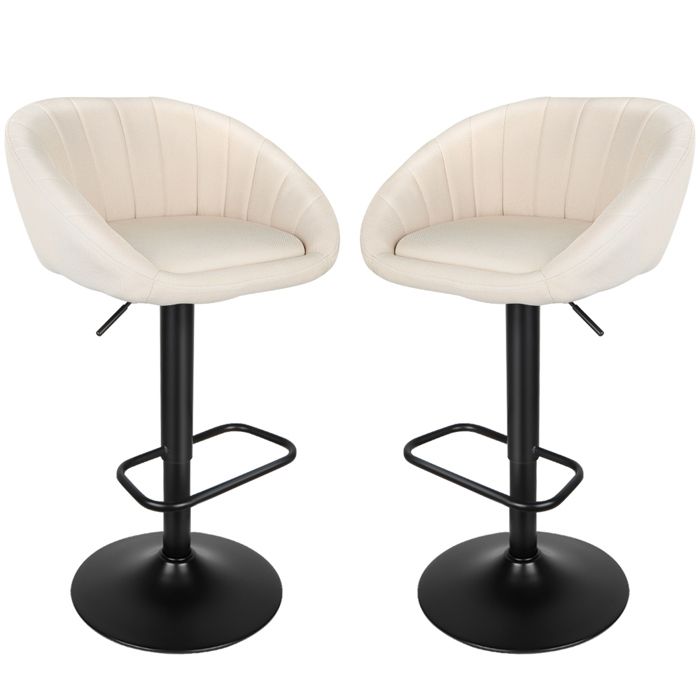Tabourets de bar - Lot de 2 - Demi-rond en lin - Pieds carrés - Beige - Chaise de salle à manger - QUIIENCLEE